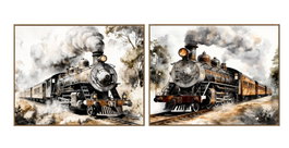 DKD Home Decor Cuadro Lienzo Pino 140x2,8x100 Tren Surtido de 2 Piezas