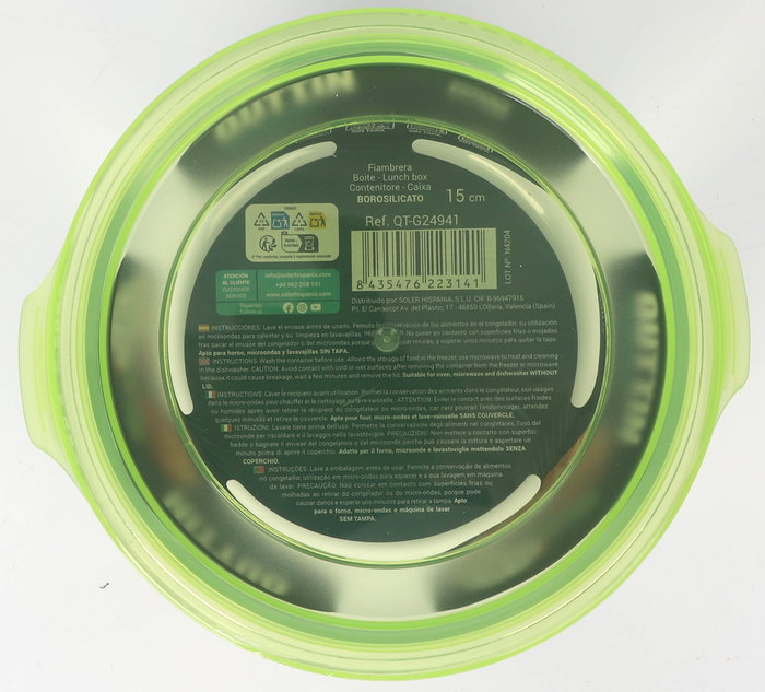 Quttin Fiambrera Redonda con Tapa Verde 15 cm 650cc (6 Unidades)