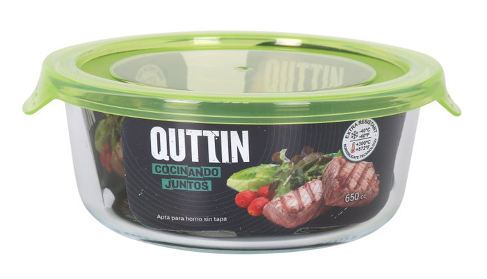 Quttin Fiambrera Redonda con Tapa Verde 15 cm 650cc (6 Unidades)