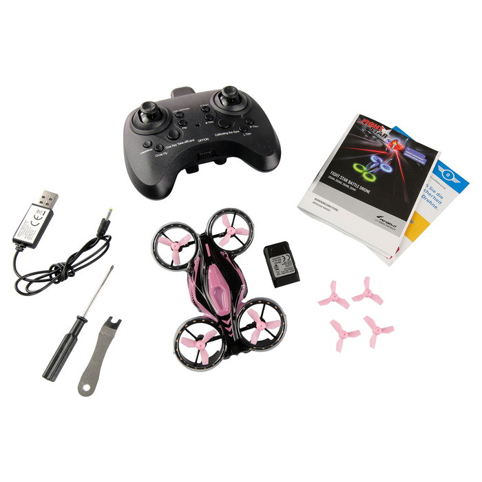 AMEWI FightStar Battle Dron Listo para Volar (RTF) Rosa y Negro, con Efectos Luminosos, 8 Años+, 2.4 GHz, 430 mAh, Tiempo de Vuelo 8 Min, 50 m Alcance, 44 g - Referencia 25347