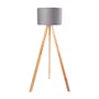 Lámpara de suelo trípode de madera con tulipa de tela cilíndrica y casquillo E27, diseño elegante para estilo nórdico, natural o rústico [OPV-780SGN2422]
