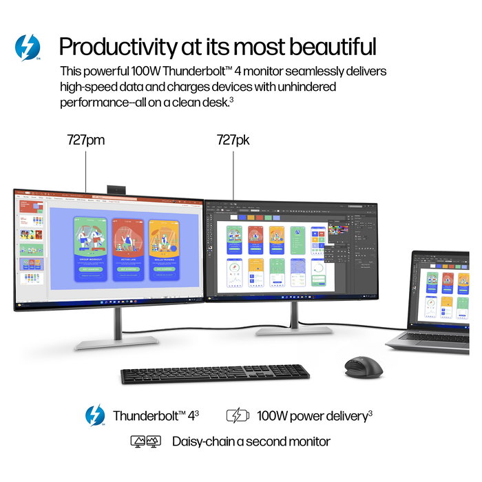 HP Monitor 727pk 27" IPS Black 4K Ultra HD 3840x2160 Thunderbolt 4 DisplayHDR 400 400cd/m2 100W USB-C