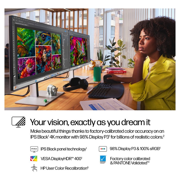 HP Monitor 727pk 27" IPS Black 4K Ultra HD 3840x2160 Thunderbolt 4 DisplayHDR 400 400cd/m2 100W USB-C