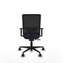 Silla de oficina Yunquera con mecanismo Sincro tapizada con Tela color Azul claro y malla color Negro. Equipada con lumbar 1D, Brazos 1D y Ruedas 65mm nailon