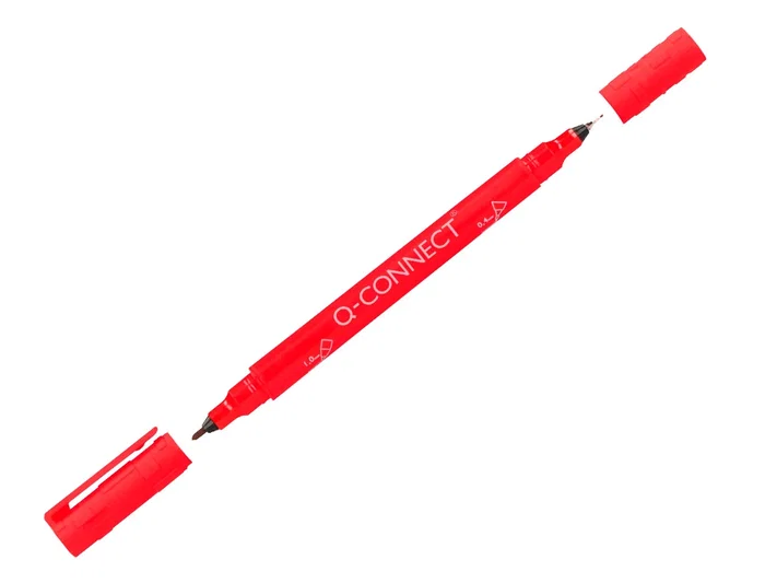 Q-connect Rotulador Marcador Permanente Doble Punta Color Rojo Trazo 0,4 mm y 1 mm Tinta Secado Instantáneo