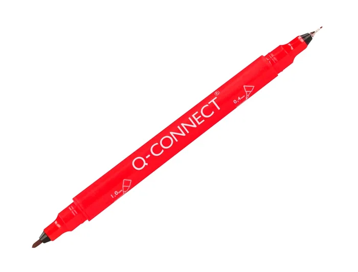 Q-connect Rotulador Marcador Permanente Doble Punta Color Rojo Trazo 0,4 mm y 1 mm Tinta Secado Instantáneo
