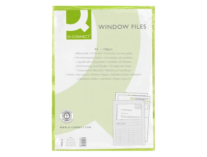 Q-connect Subcarpeta de Cartulina Verde con Ventana Transparente DIN A4 Q-connect Subcarpeta de Cartulina Verde con Ventana Transparente DIN A4