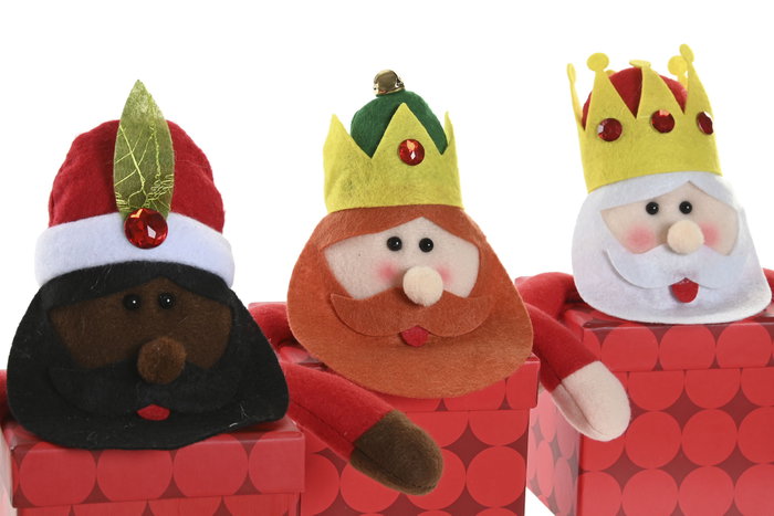 DKD Home Decor Caja Poliéster y Cartón Reyes Magos Surtida 21x11x21 cm