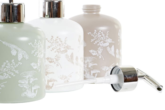 DKD Home Decor Dosificador de Cristal y ABS Marron Verde Blanco 8 x 14 x 8 cm 350ml