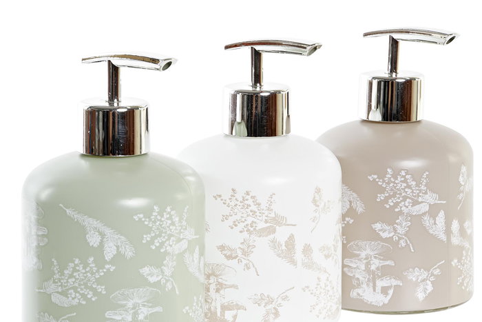 DKD Home Decor Dosificador de Cristal y ABS Marron Verde Blanco 8 x 14 x 8 cm 350ml