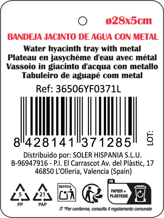 Inde Bandeja Jacinto De Agua Red. ø28x5cm