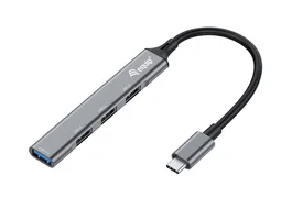 Equip Hub USB-C 128961 - 4 Puertos (1x USB 3.0, 3x USB 2.0) 5000 Mbit/s, Carcasa Aluminio Negro/Gris, Plug & Play