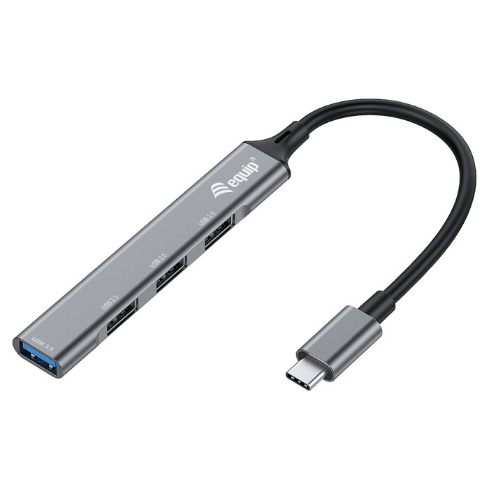 Equip Hub USB Tipo C con 1 Puerto USB 3.0 y 3 Puertos USB 2.0, Aluminio