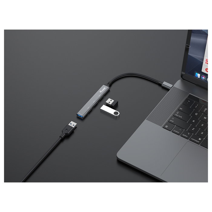 Equip Hub USB Tipo C con 1 Puerto USB 3.0 y 3 Puertos USB 2.0, Aluminio