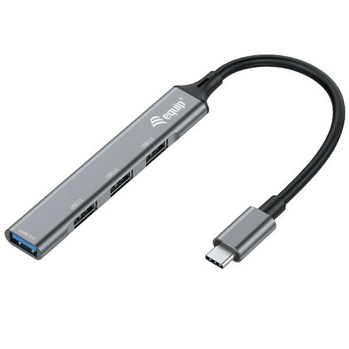 Equip Hub USB Tipo C con 1 Puerto USB 3.0 y 3 Puertos USB 2.0, Aluminio