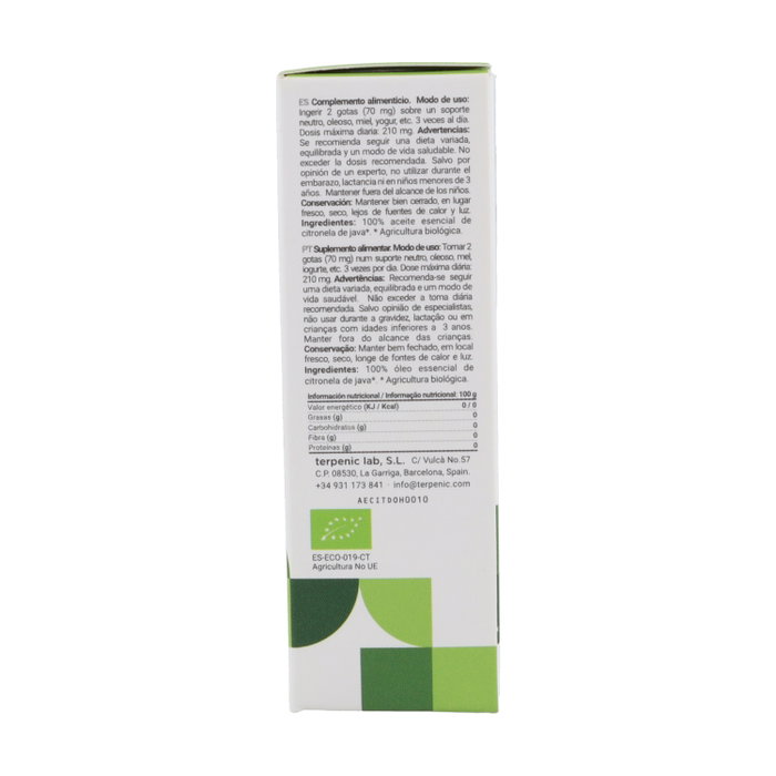 Terpenic Aceite Esencial de Citronela de Java Bio 10ml Terpenic Aceite Esencial de Citronela de Java Bio 10ml