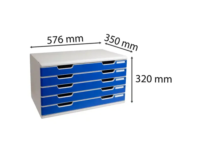 Exacompta Modulo Cajones Sobremesa System 5 Cajones Poliestireno Din A3 Azul/Gris 350x288x320 mm