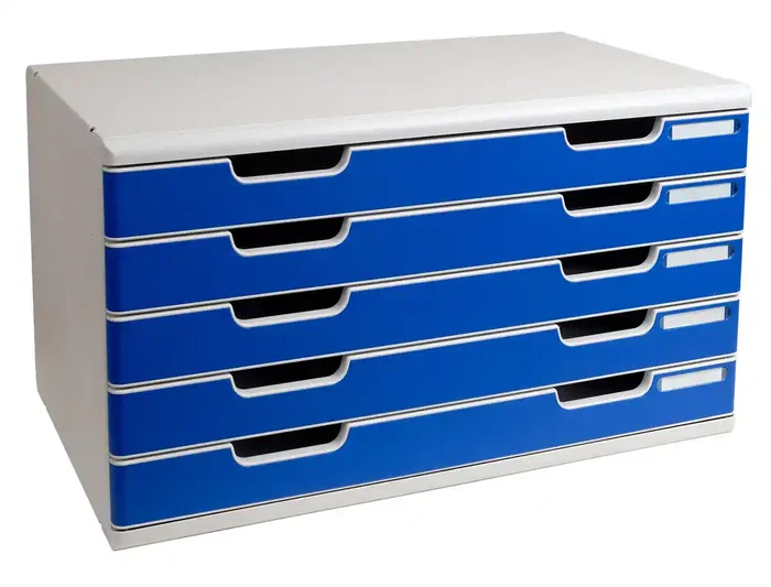 Exacompta Modulo Cajones Sobremesa System 5 Cajones Poliestireno Din A3 Azul/Gris 350x288x320 mm