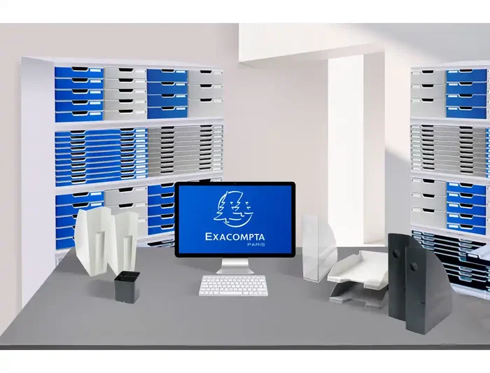 Exacompta Modulo Cajones Sobremesa System 5 Cajones Poliestireno Din A3 Azul/Gris 350x288x320 mm