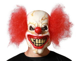 Máscara de Látex Payaso Macabro con Pelo Rojo y Dientes Amarillos