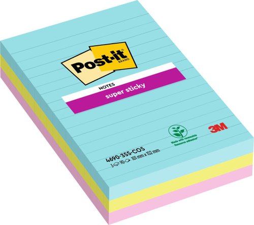 Post-it Bloc de notas adhesivas Super Sticky Cosmic rayadas, pack de 3 unidades
