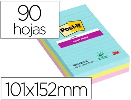 Post-it Bloc de notas adhesivas quita y pon super sticky cosmic rayado, 90 hojas, 101x152 mm, paquete de 3 unidades