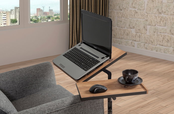 Hanah Home Atlantic Escritorio de Pie para Portátil, Ajustable, con Ruedas, Tablero Melamina, Metal, Pino Atlántico y Negro, 67x87x45.5 cm Hanah Home Atlantic Escritorio de Pie para Portátil, Ajustable, con Ruedas, Tablero Melamina, Metal, Pino Atlántico y Negro, 67x87x45.5 cm