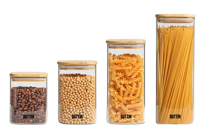 Quttin Tarro Cuadrado de Borosilicato con Tapa de Bambú 10 x 27 cm 2150ml (12 Unidades)