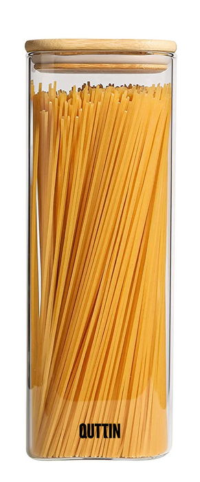 Quttin Tarro Cuadrado de Borosilicato con Tapa de Bambú 10 x 27 cm 2150ml (12 Unidades)