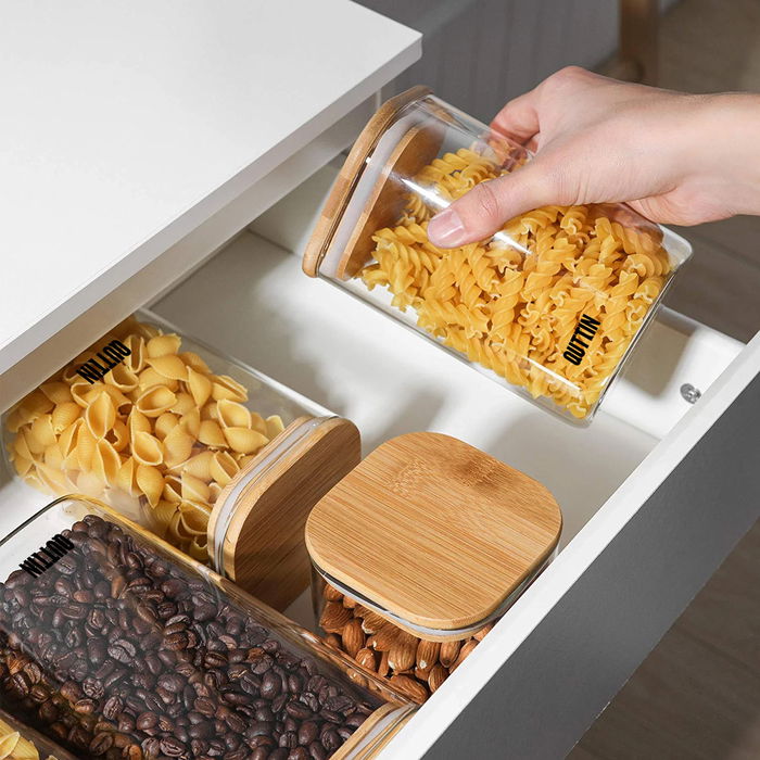 Quttin Tarro Cuadrado de Borosilicato con Tapa de Bambú 10 x 27 cm 2150ml (12 Unidades)