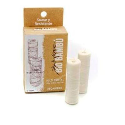 BIOBAMBU Recambio Hilo Dental Seda Natural Cera Candelilla 2Uds x 30 Metros Zero Waste