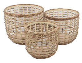 DKD Home Decor Set de 3 Cestas de Fibra de Maíz 39x39x32 cm Marrón