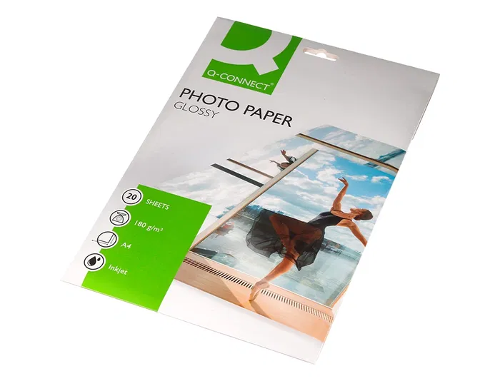 Q-connect Papel Fotográfico Glossy KF01103 DIN A4 Digital Photo para Ink-Jet, Bolsa de 20 Hojas de 180 gr Q-connect Papel Fotográfico Glossy KF01103 DIN A4 Digital Photo para Ink-Jet, Bolsa de 20 Hojas de 180 gr