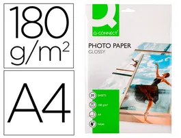 Q-connect Papel Fotográfico Glossy KF01103 DIN A4 Digital Photo para Ink-Jet, Bolsa de 20 Hojas de 180 gr