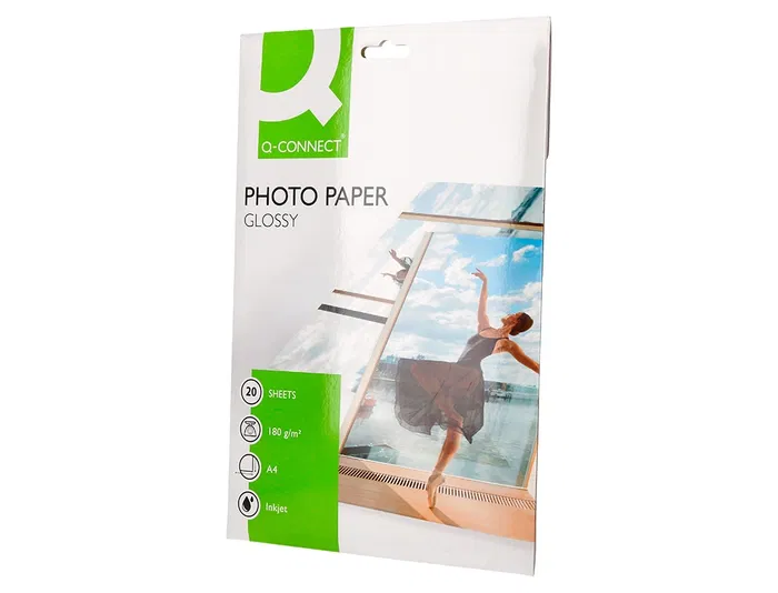 Q-connect Papel Fotográfico Glossy KF01103 DIN A4 Digital Photo para Ink-Jet, Bolsa de 20 Hojas de 180 gr Q-connect Papel Fotográfico Glossy KF01103 DIN A4 Digital Photo para Ink-Jet, Bolsa de 20 Hojas de 180 gr