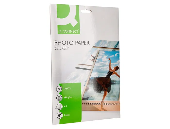 Q-connect Papel Fotográfico Glossy KF01103 DIN A4 Digital Photo para Ink-Jet, Bolsa de 20 Hojas de 180 gr Q-connect Papel Fotográfico Glossy KF01103 DIN A4 Digital Photo para Ink-Jet, Bolsa de 20 Hojas de 180 gr