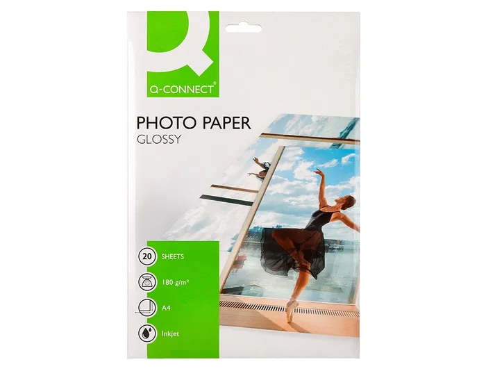 Q-connect Papel Fotográfico Glossy KF01103 DIN A4 Digital Photo para Ink-Jet, Bolsa de 20 Hojas de 180 gr Q-connect Papel Fotográfico Glossy KF01103 DIN A4 Digital Photo para Ink-Jet, Bolsa de 20 Hojas de 180 gr