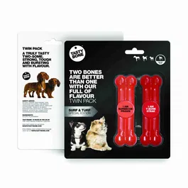 Tasty Bone Juguete para Perro Twin Pack Sabor Gamba Bbq Steak