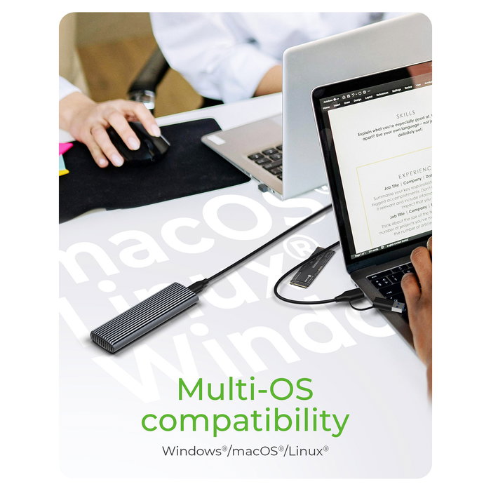 ICY BOX IB-1808MCT-CU31 Caja Externa USB 3.2 Gen 2 Tipo C para SSD M.2 NVMe y SATA, Aluminio Negro, Plug and Play