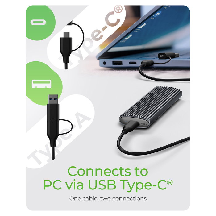 ICY BOX IB-1808MCT-CU31 Caja Externa USB 3.2 Gen 2 Tipo C para SSD M.2 NVMe y SATA, Aluminio Negro, Plug and Play