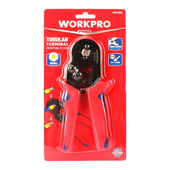 Workpro Crimpadora de punteras eléctricas, prensado cuadrado 175 mm, 0,25 - 10,00 mm²