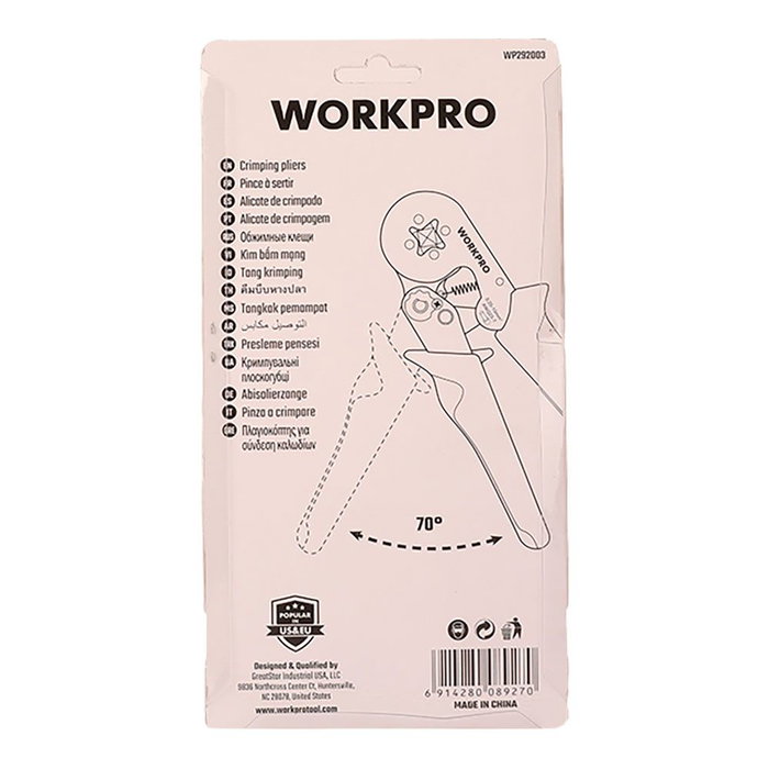 Workpro Crimpadora de punteras eléctricas, prensado cuadrado 175 mm, 0,25 - 10,00 mm²