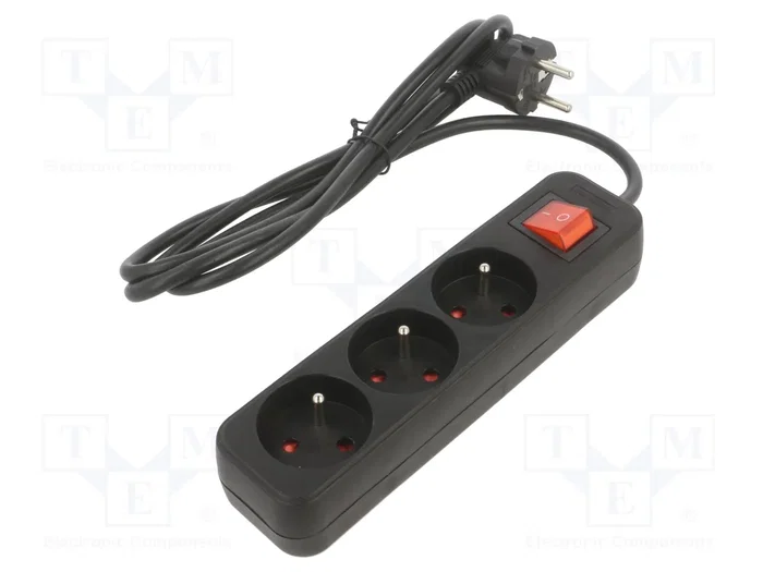 Lanberg Regleta con 3 tomas PL, 1,5 m y interruptor, negra