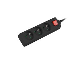 Lanberg Regleta con 3 tomas PL, 1,5 m y interruptor, negra