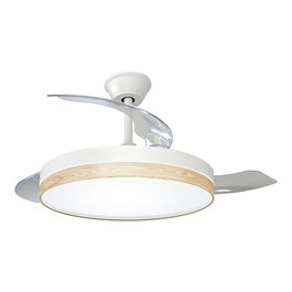 EDM Ventilador de Techo 3cct con Luz LED, Aspas Transparentes Retráctiles, Madera/Blanco, 107 cm, 3 Aspas, Silencioso (30 dB), 6 Velocidades, Motor DC, 4100 lm, Mando a Distancia