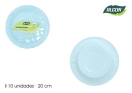 Algon Set 10 Platos Cartón Azul Baby Soja 21 cm (24 Unidades)