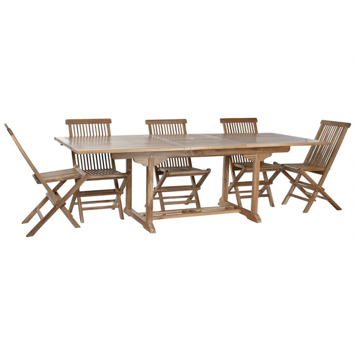 DKD Home Decor Mesa de Comedor para Terraza y Jardín Extensible Marrón Teca Set 9 piezas