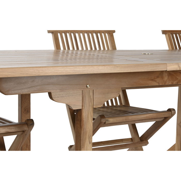 DKD Home Decor Mesa de Comedor para Terraza y Jardín Extensible Marrón Teca Set 9 piezas