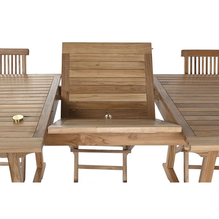 DKD Home Decor Mesa de Comedor para Terraza y Jardín Extensible Marrón Teca Set 9 piezas