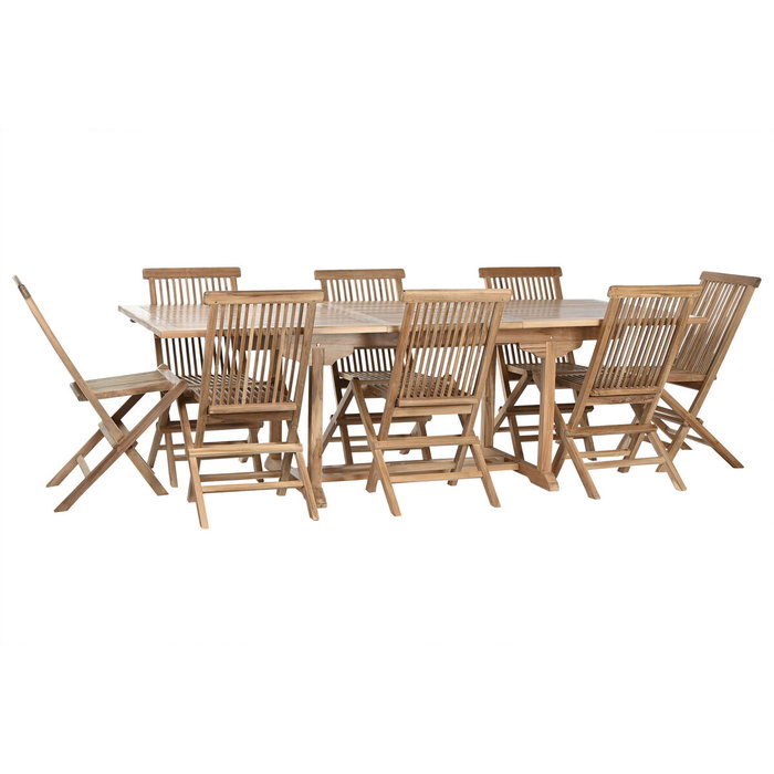 DKD Home Decor Mesa de Comedor para Terraza y Jardín Extensible Marrón Teca Set 9 piezas